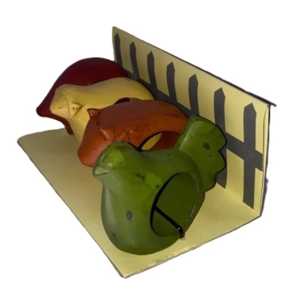 Pier 1 Imports Farm Animals Country Kitchen Wood Napkin Ring Holder Set of 4 NEW